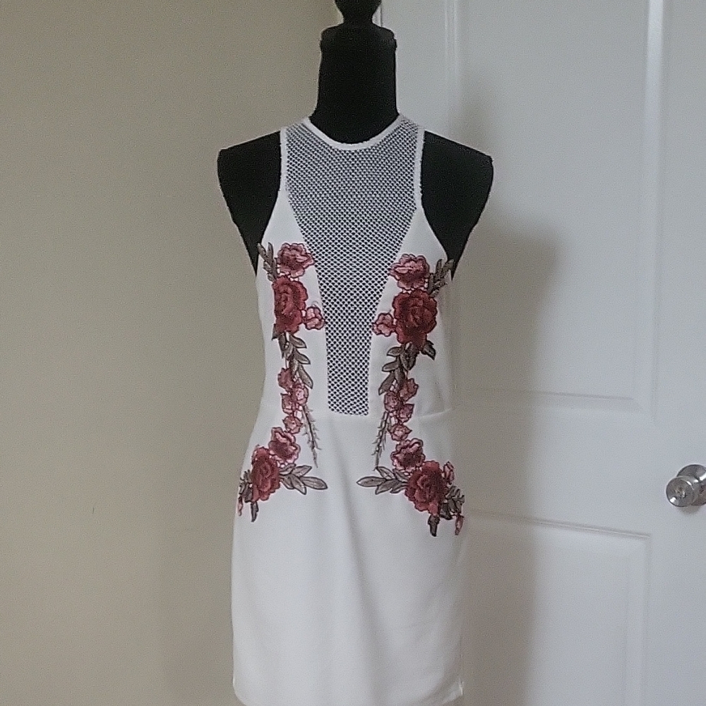 EUC Elegant Dress with Red Floral Accents